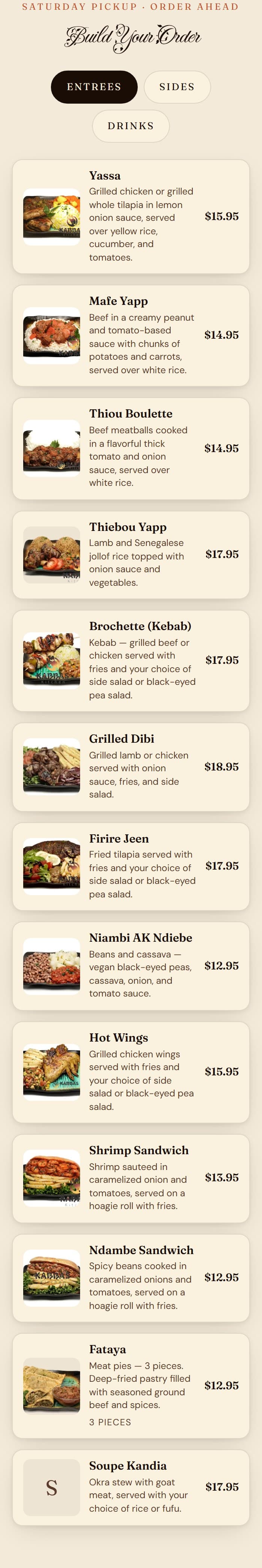 Kabba's Kitchen Menu on mobile