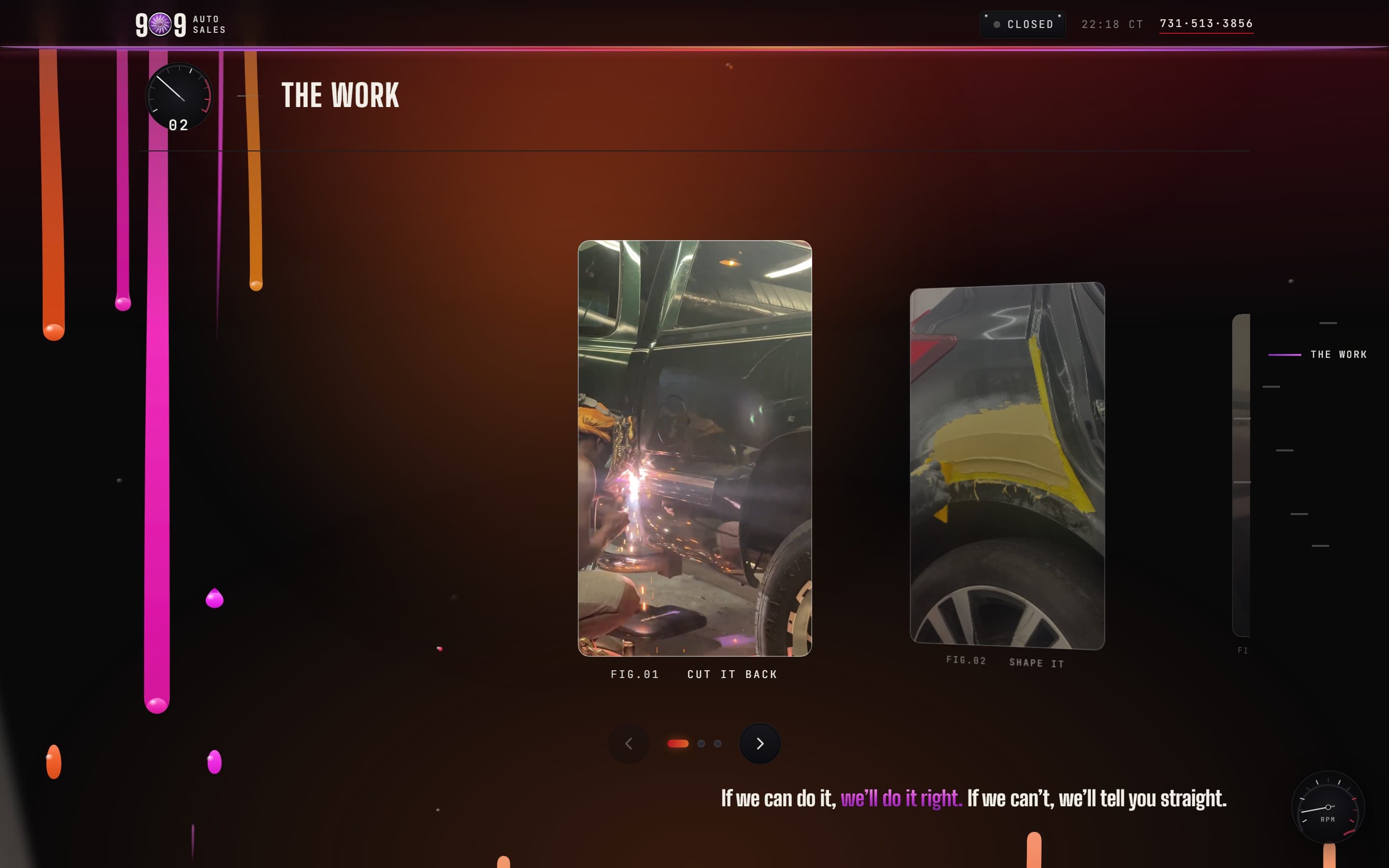909 Auto Sales — finished work shown as a full-bleed showcase