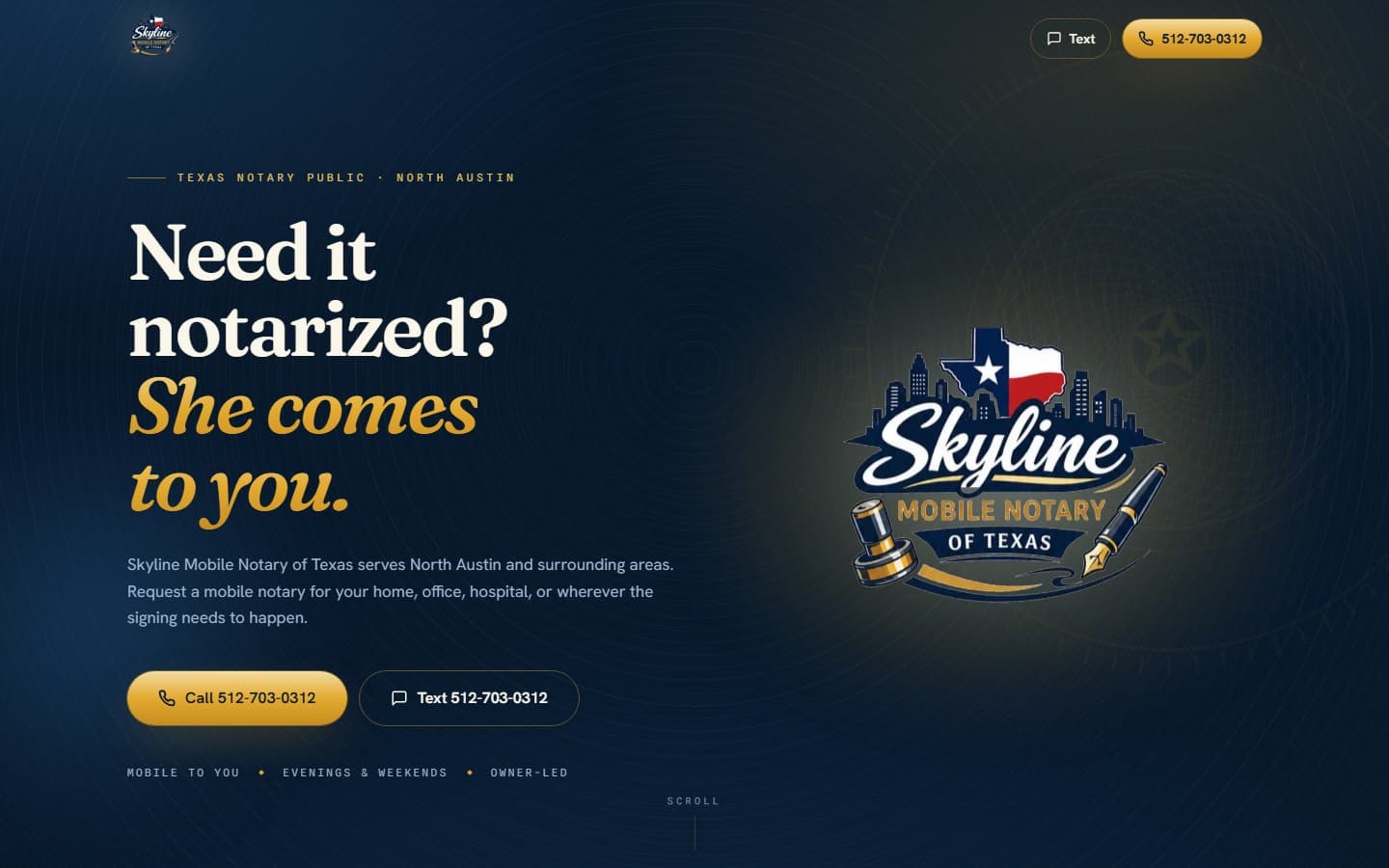 Skyline Mobile Notary — homepage, the reach-her front door