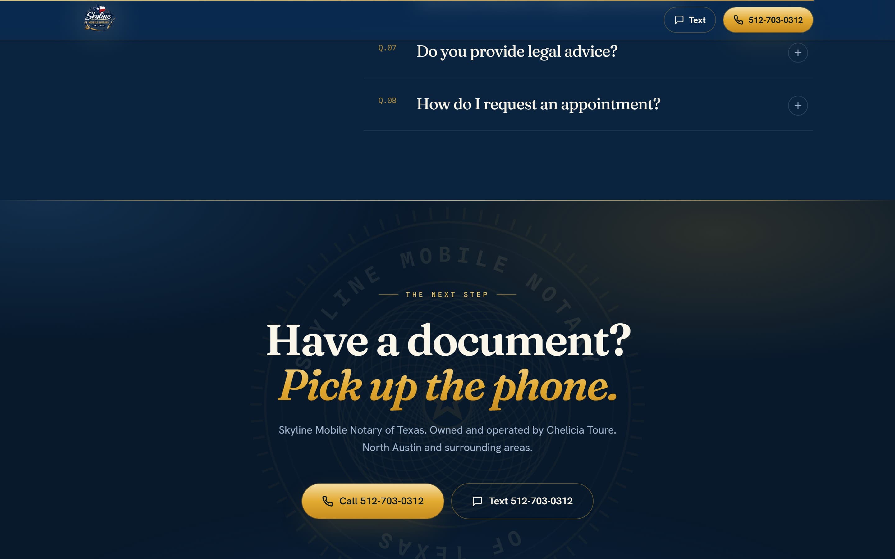 Skyline Mobile Notary — confirm the appointment time by call or text